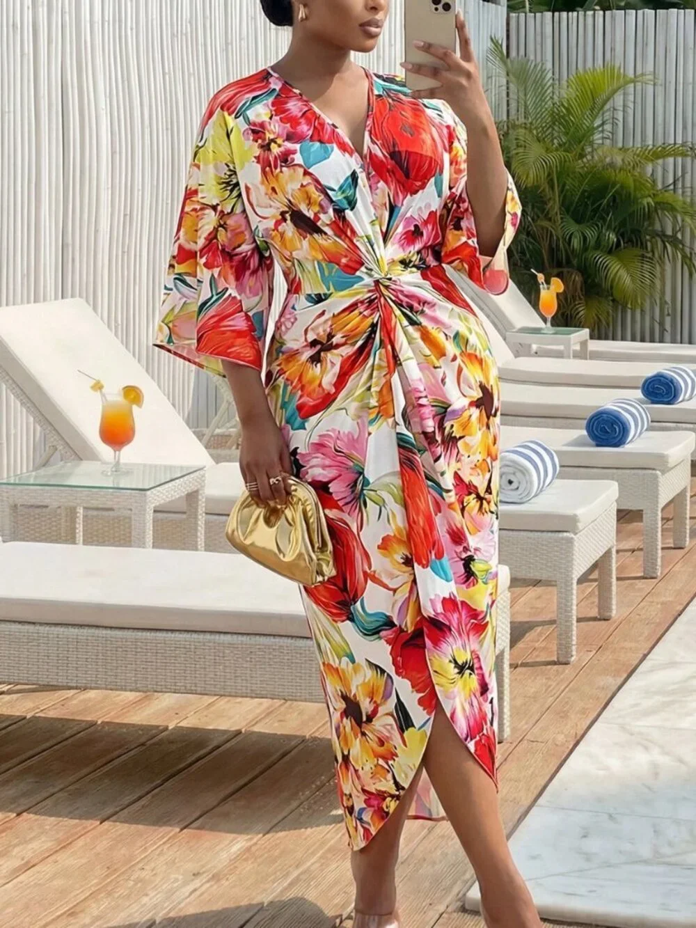 Multicolor Boho Women's Plus Size Elegant Floral Print Fitted Dress